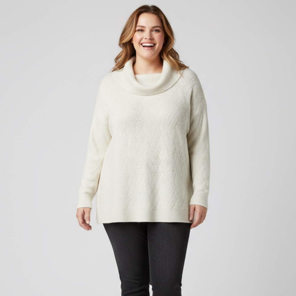 Lane Bryant Ivory Cowl‎ Neck Knit Sweater, Size 14/16